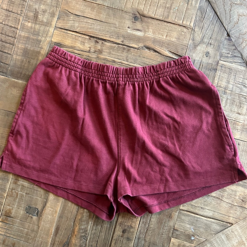 Brandy Melville Burgundy Elastic-Waist Athletic Shorts